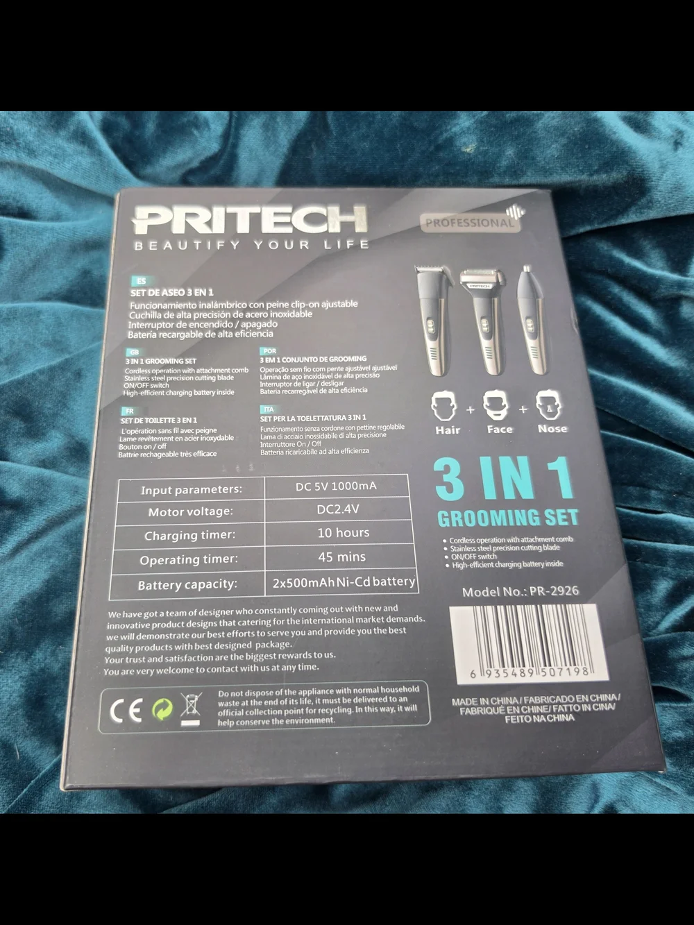 Pritech 3-in-1 Men’s Grooming Set — Silver & Black